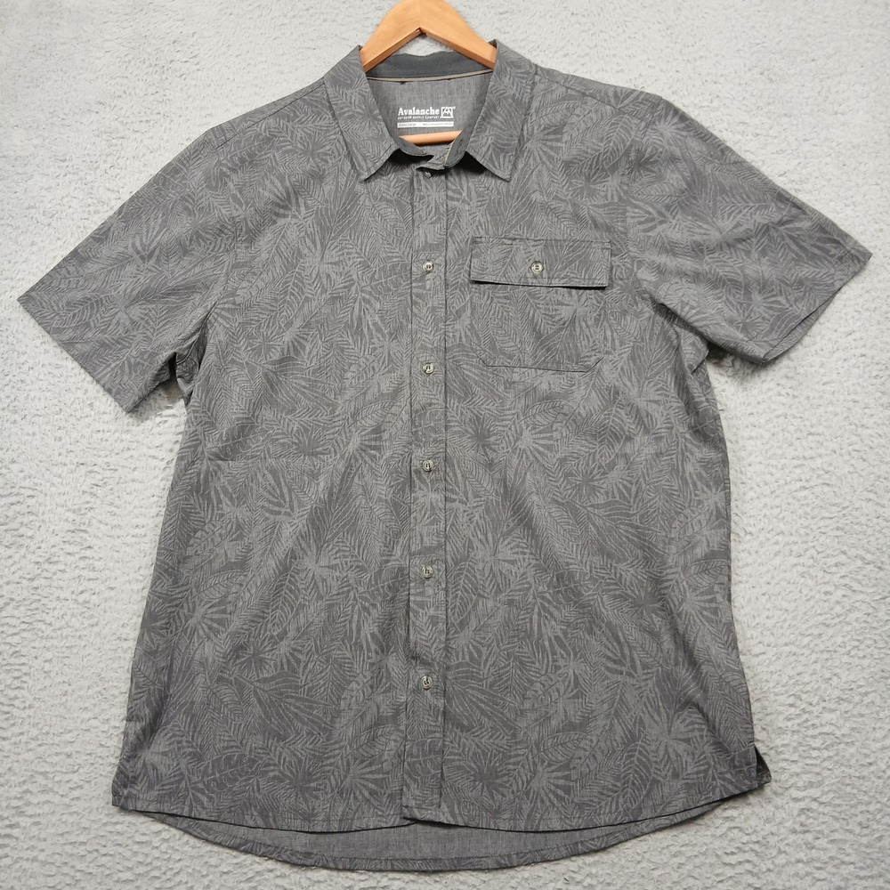Avalanche Men's Gray Short Sleeve Button Shirt XL Palm Leaf Print Casual